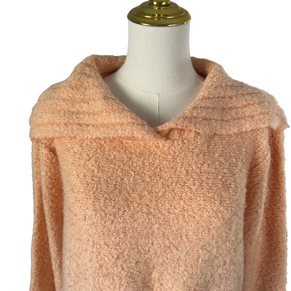 Talbots Shawl Collar Sweater Tangerine Orange Soft Fuzzy Wool Blend Chunky Knit - Picture 3 of 16